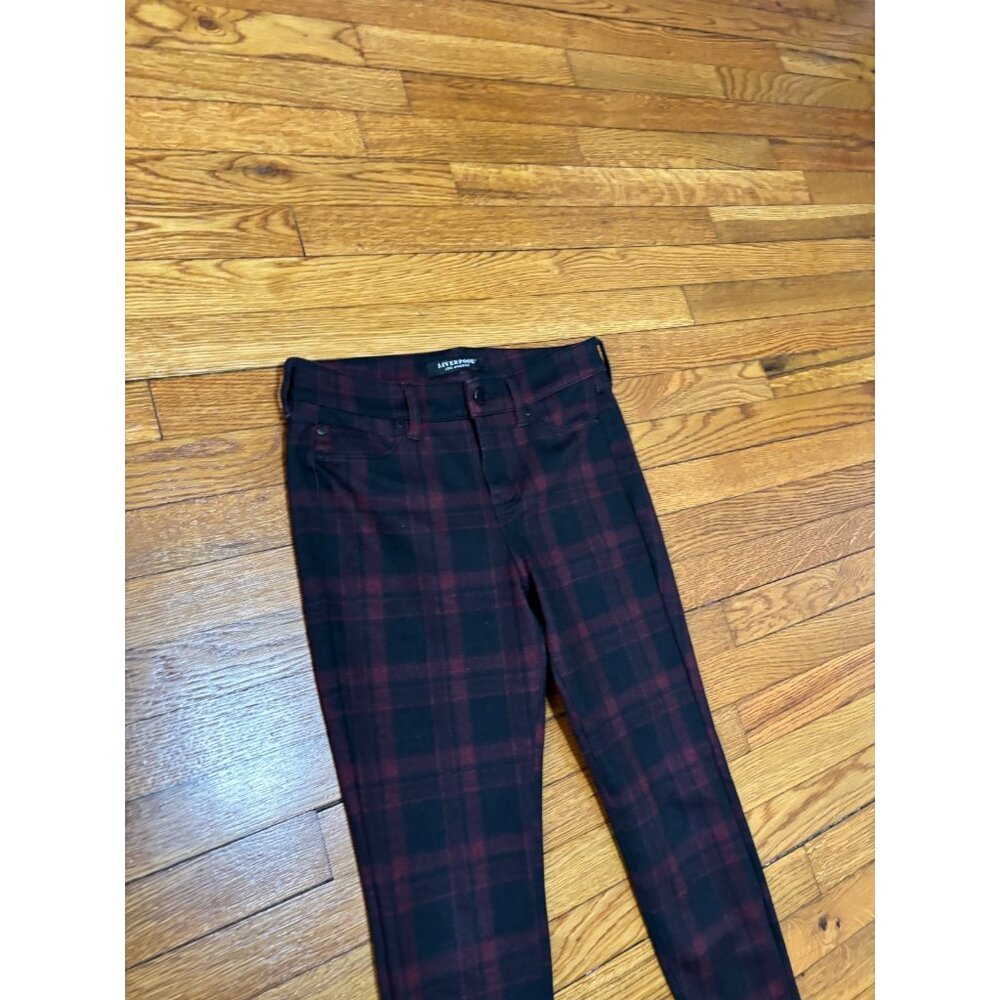 Liverpool Women's Ponte Pants Size 6p Petite Black Red Plaid Stretch Ankle 29x25 - Picture 2 of 6